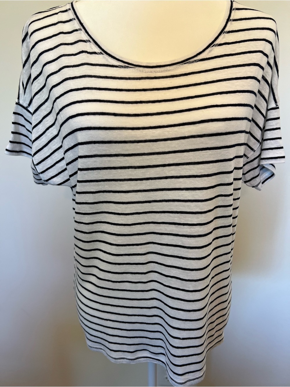 Chico's Black and White Striped Scoop-Neck Short Sleeve Tee